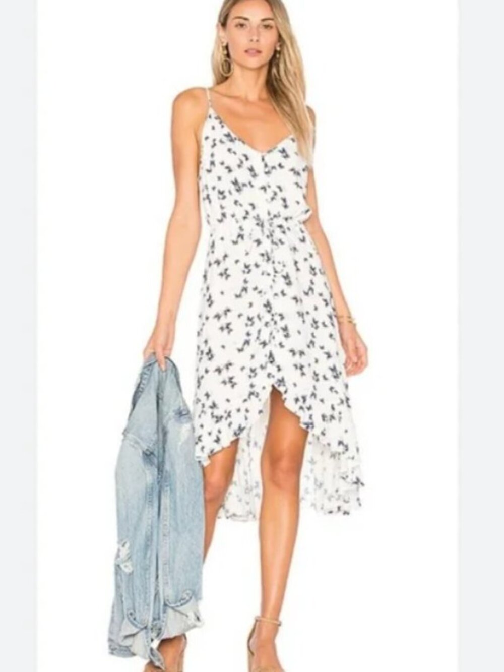 Rails White High Low Ruffle Hem Button-Front Dress Size L